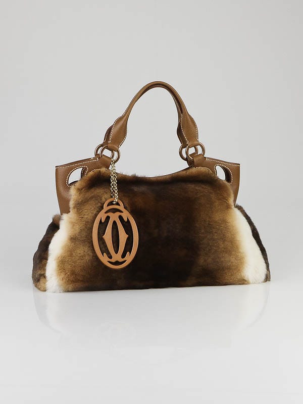 Cartier Brown Rabbit Fur Marcello De Cartier Medium Satchel Bag