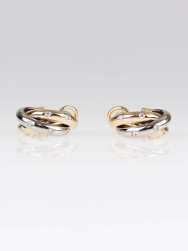 Cartier 18k Gold Tri-Color Classic with Diamonds Trinity Small Hoop Earrings
