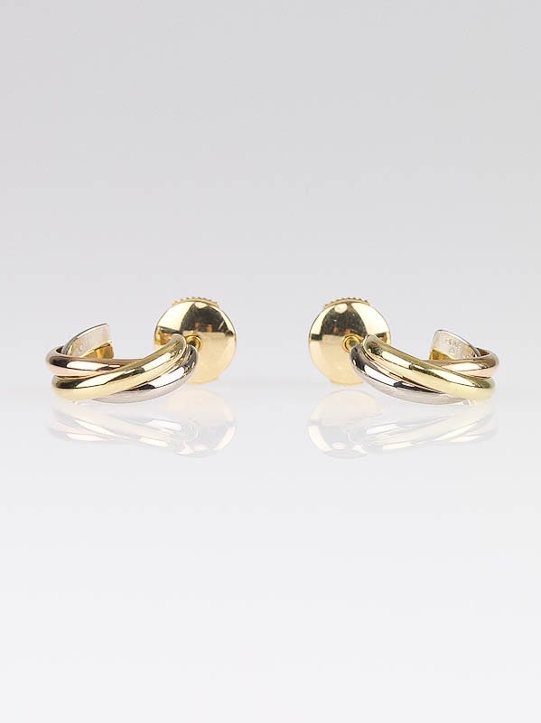 Cartier 18k Tri-Gold Trinity Mini Hoop Earrings | Yoogi's Closet