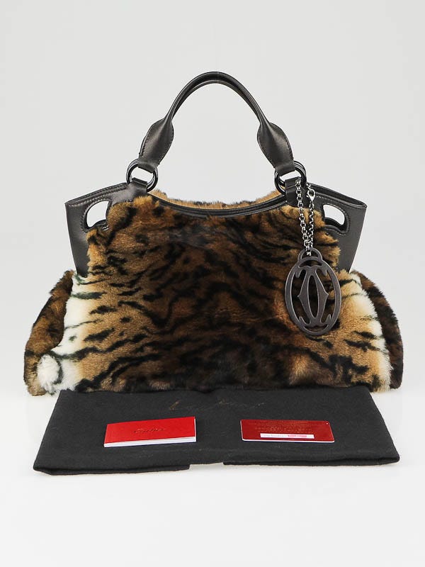 Cartier Brown/White Tiger Print Rabbit Fur Marcello De Cartier Bag