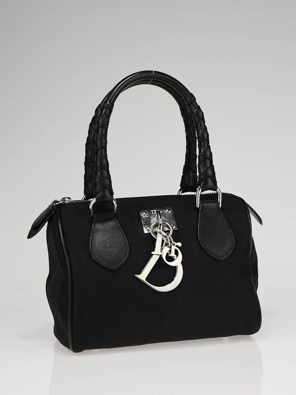 Christian Dior Black Logo Canvas Top Handle Small Bag