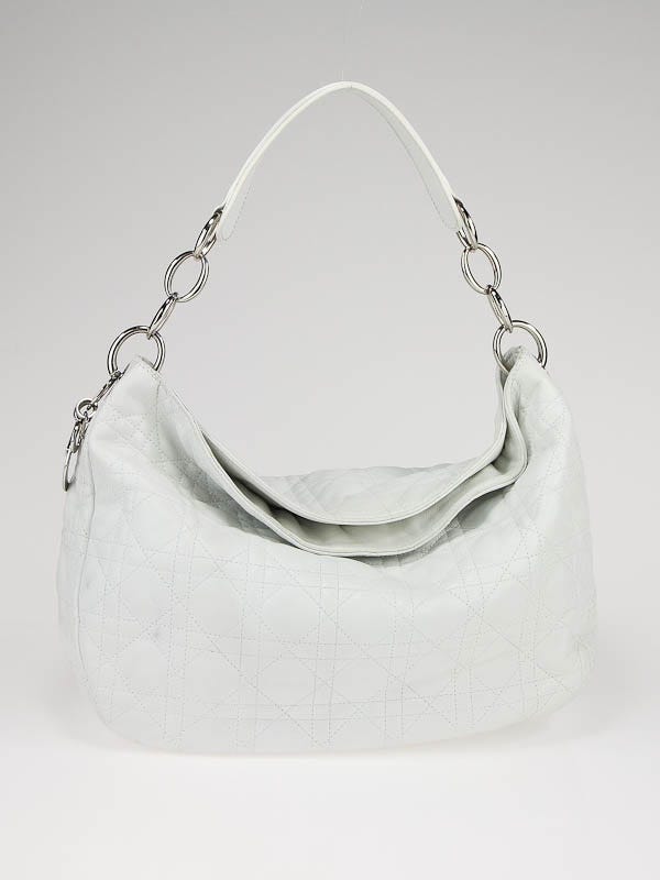 Christian Dior White Quilted Leather Cannage Medium Lady Dior Hobo Bag