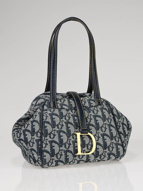 Christian Dior Blue Logo Canvas Small Satchel Tote Bag