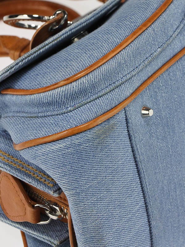 Christian Dior Blue Denim Floral Frame Satchel Bag | Yoogi's Closet