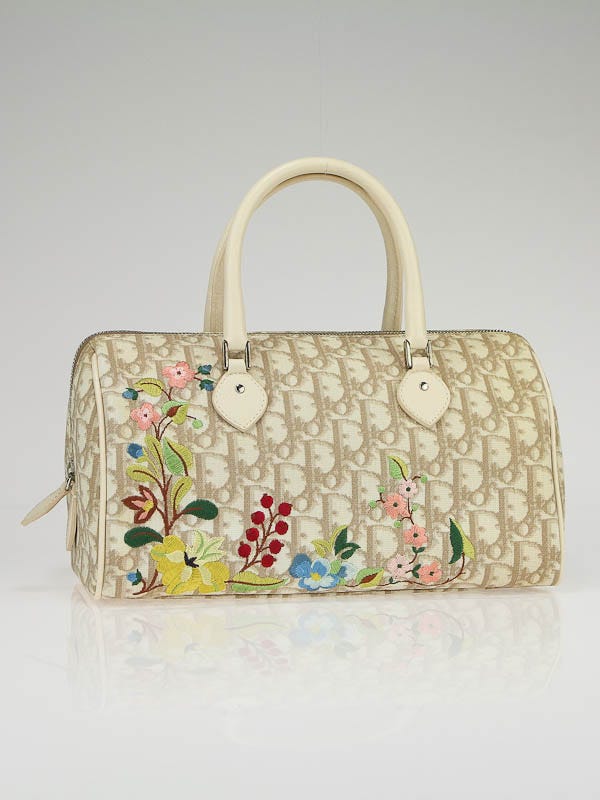 Christian Dior Beige Diorissimo Embroidered Flowers Small Tote Bag