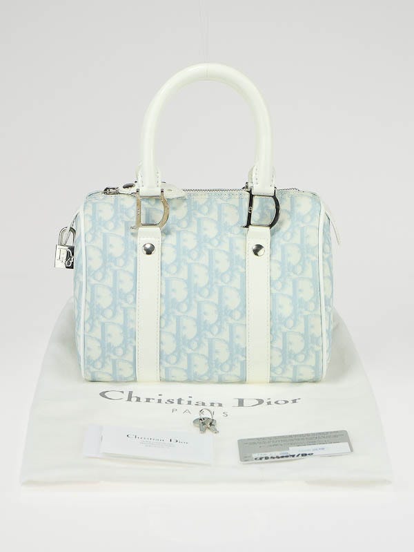 Christian Dior Light Blue Logo Medium Boston Bag - Yoogi's Closet