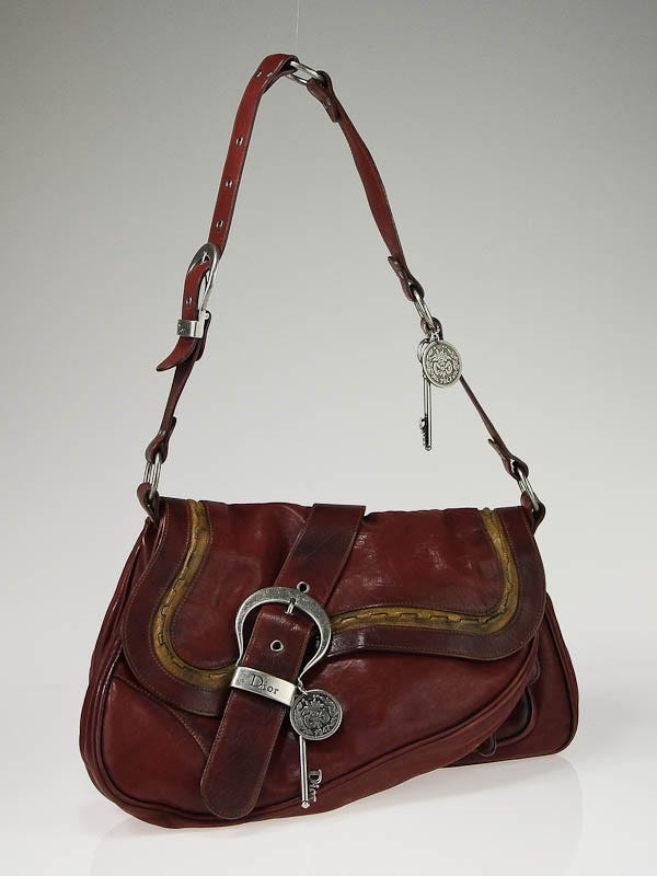 Christian Dior Brick Red Leather Gaucho Large Double Saddle Bag