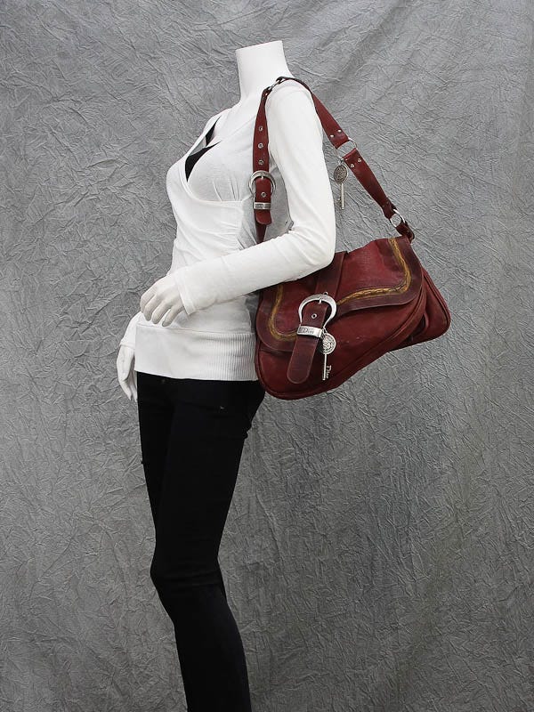 Christian Dior Brick Red Leather Gaucho Large Double Saddle Bag
