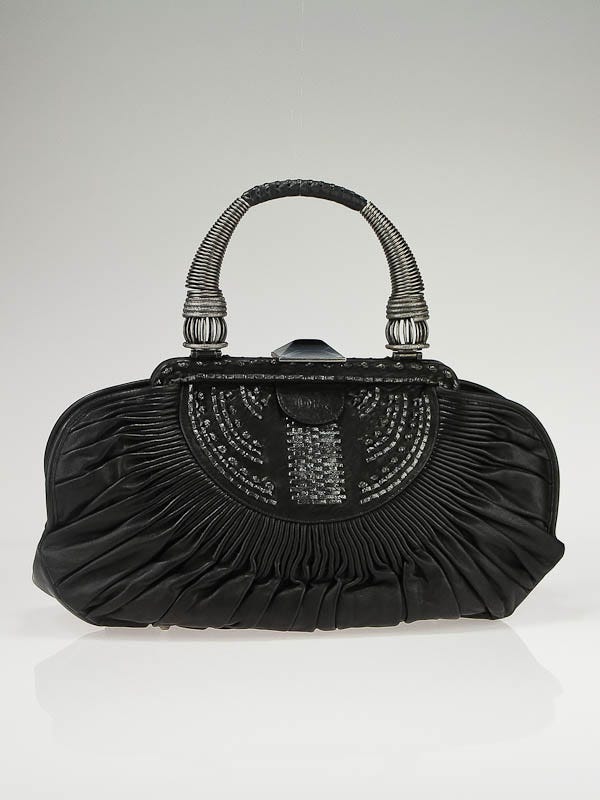 Dior クレドポーボーテ Christian Dior Black Pleated Lambskin Leather Plisse Basket Bag