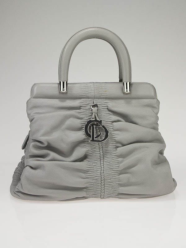 Christian Dior Grey Lambskin Karenina Small Frame Tote Bag