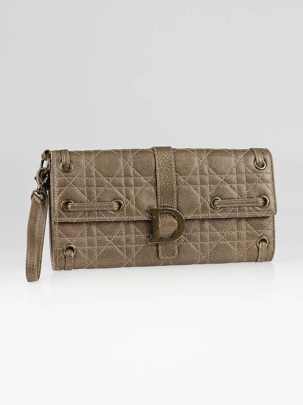 Christian Dior Gold Quilted Leather Cannage Clutch Bag