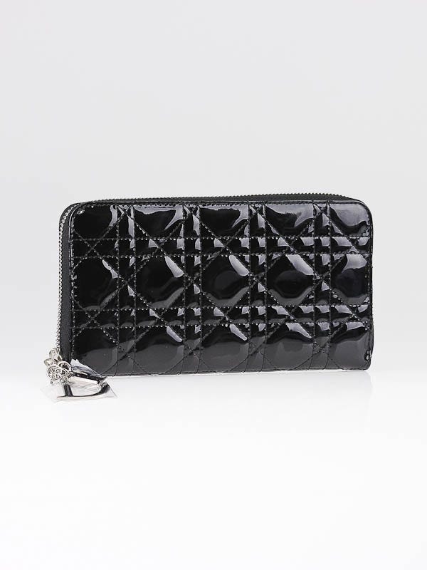 Christian Dior Black Patent Leather Cannage Lady Dior Zippy Wallet