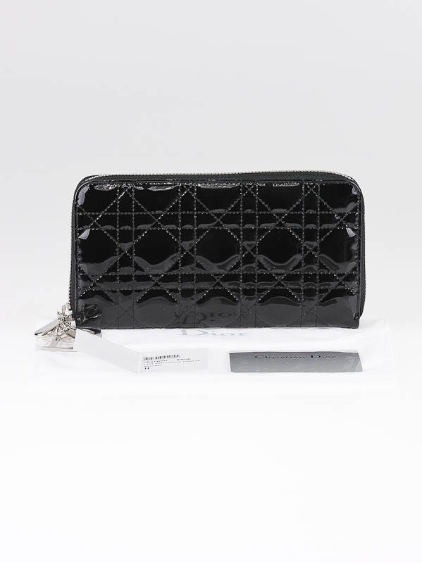 Christian Dior Black Patent Leather Cannage Lady Dior Zippy Wallet