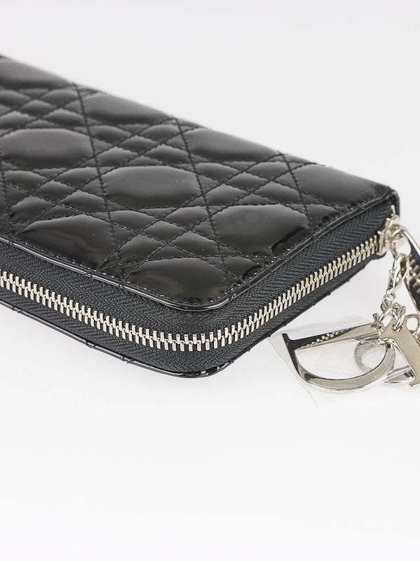 Christian Dior Black Patent Leather Cannage Lady Dior Zippy