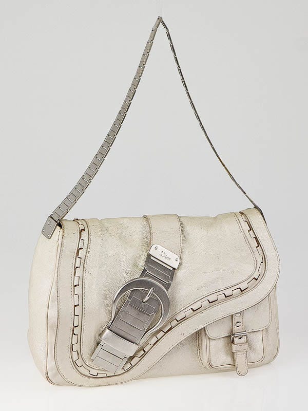 Christian Dior Limited Edition Ivory Leather and Metal Small Gaucho Bag