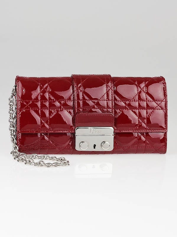 Christian Dior Red Patent Leather Cannage Quilted New Lock Wallet