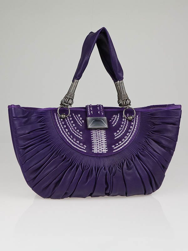 Christian Dior Purple Pleated Lambskin Leather Plisse Tote Bag