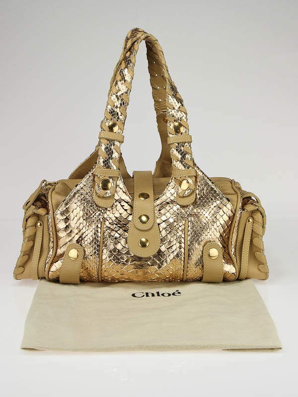 Chloe Metallic Gold Python and Leather Silverado Bag