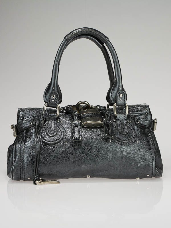 Chloe Metallic Anthracite Leather Paddington Medium Satchel Bag