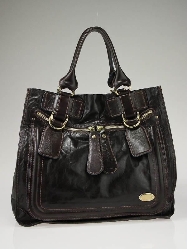 Chloe Moka Brown Leather Large Bay Tote Bag