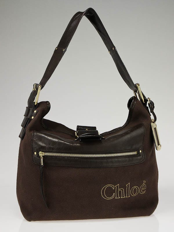 Chloe Dark Brown Canvas Shoulder Bag