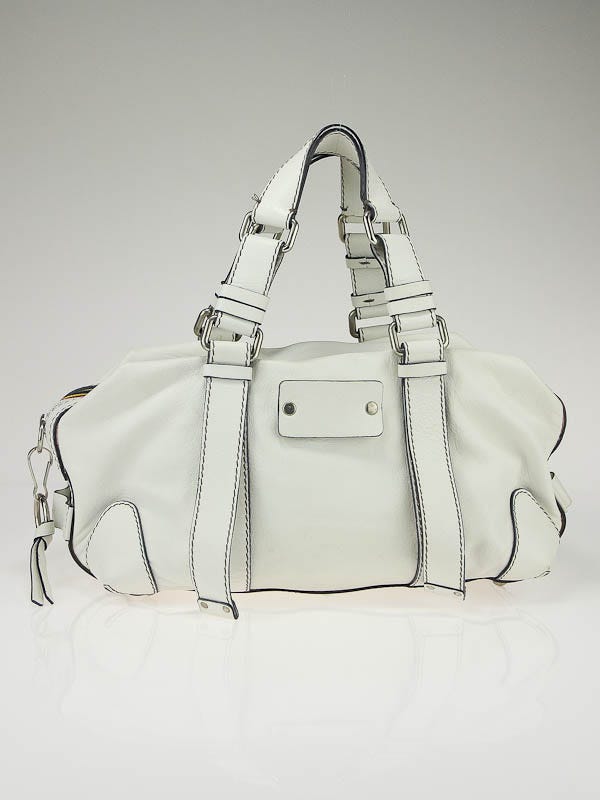 Chloe White Leather Studded Patsy Satchel Bag