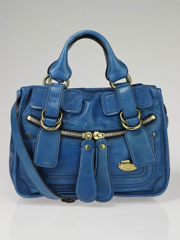 Chloe Royal Blue Leather Small Bay Satchel Bag