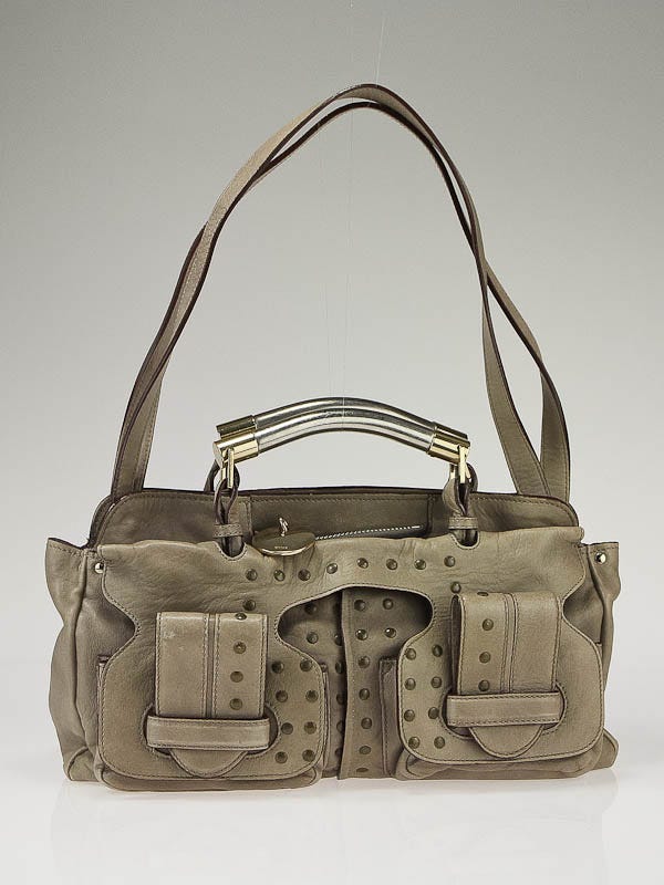 Chloe Greenstone Lambskin Leather Studded Saskia Medium Satchel