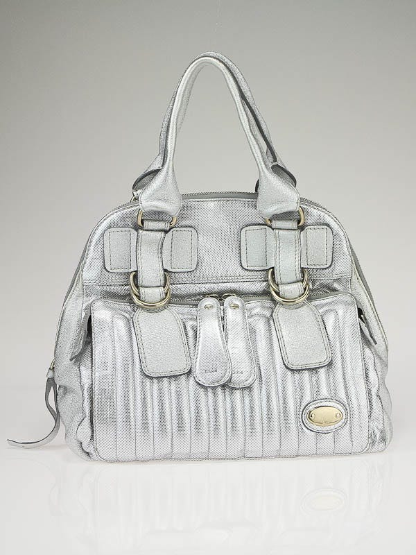 Chloe Silver Leather Quilted Bay Bag