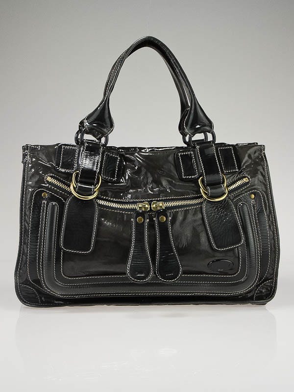 Chloe Dark Grey Patent Leather Large Bay Tote Bag