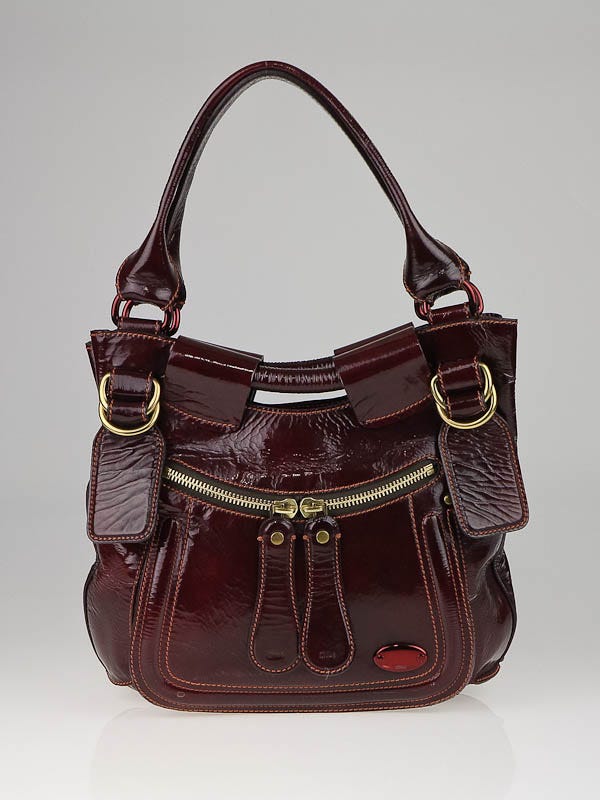 Chloe Garnet Patent Leather Small Bay Bag - Yoogi's Closet