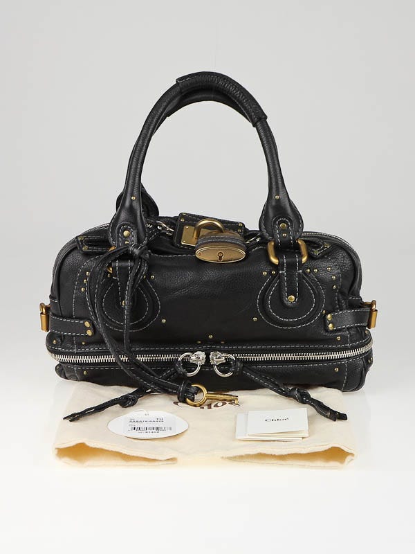 Chloe Black Leather East/West Paddington Zippy Satchel Bag