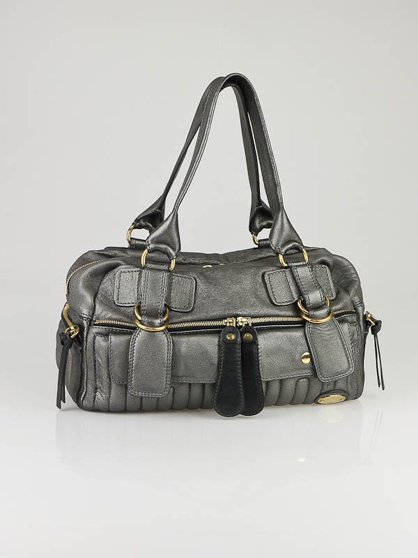 Chloe Argent Metallic Quilted Leather Large Bay Satchel Bag