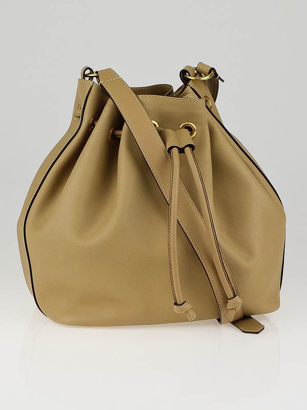 Chloe Taupe Leather Drawstring Aurore Bucket Bag