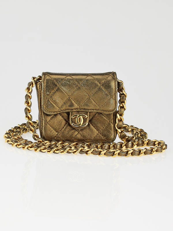 Chanel Gold Metallic Quilted Leather Micro Miniature Flap Bag - Yoogi's  Closet