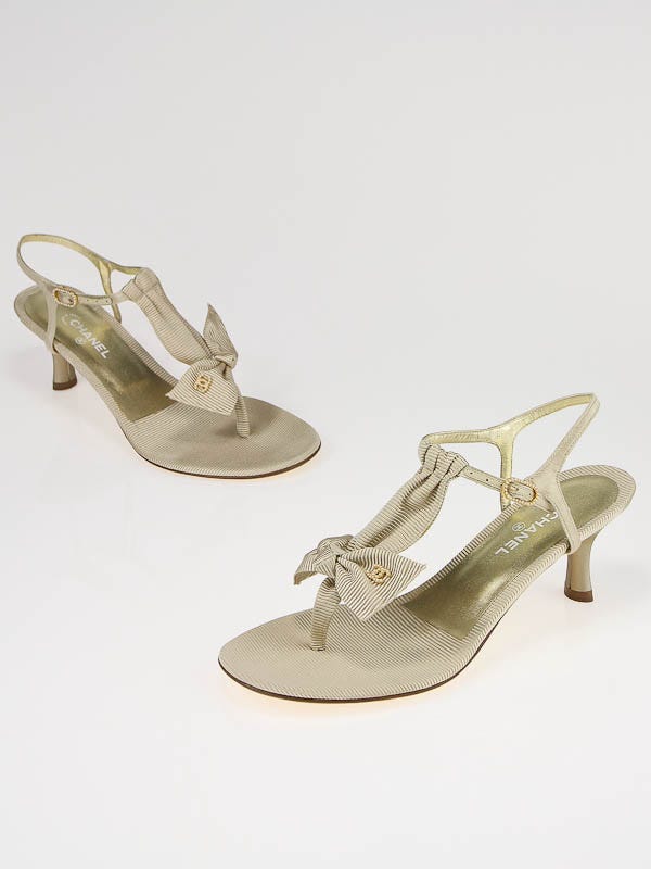 Chanel Tan Grosgrain Bow Heels Size 6.5/37 - Yoogi's Closet