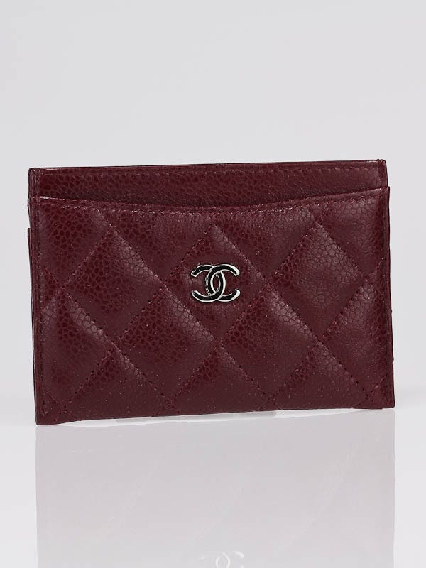 Chanel Burgundy Quilted Leather Quilted Credit Card Holder - Yoogi's Closet