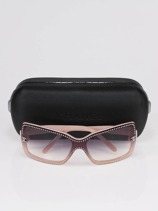 Chanel Pink Oversize Swarovski Crystal Frame Black Tint Sunglasses