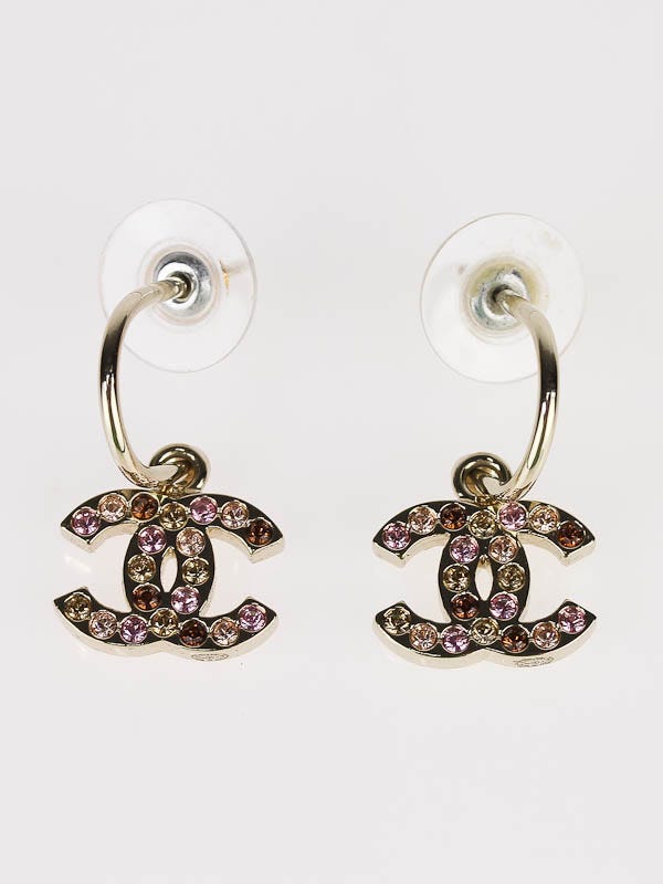 Chanel Pink Strass Crystal and Goldtone CC Logo Dangle Earrings - Yoogi's  Closet