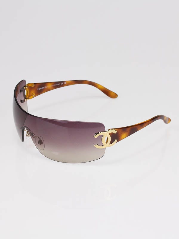 Chanel Tortoise Rimless Shield Gold CC Logo Sunglasses 4119
