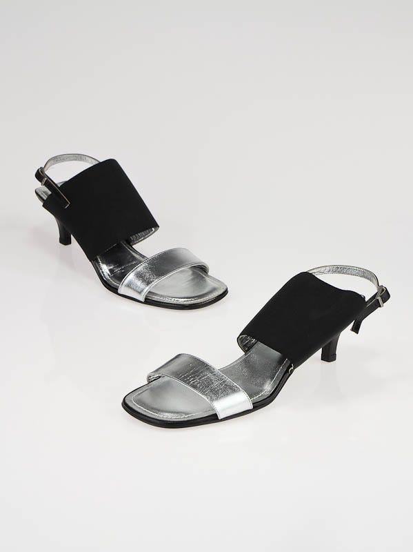 Chanel Black/Silver Leather Open Toe Mules Size 7/37.5 - Yoogi's Closet