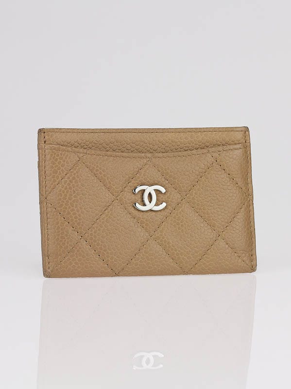 Chanel Beige Quilted Caviar Leather Card Holder