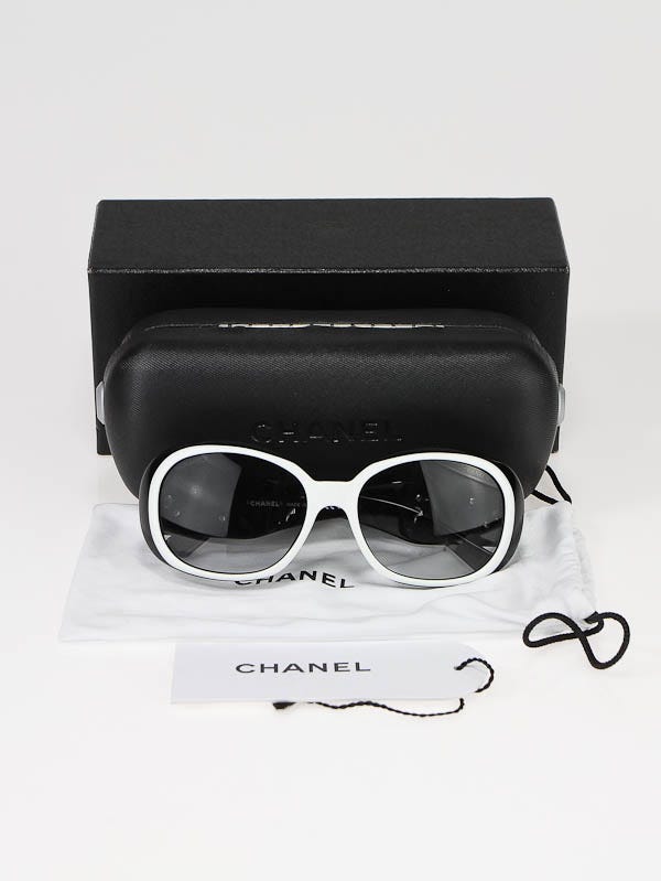 Chanel White/Black Camellia Flower Sunglasses - 5113 - Yoogi's Closet