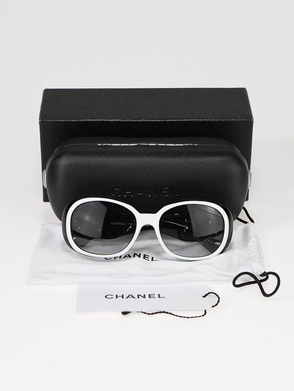 Chanel White/Black Camellia Flower Sunglasses - 5113 | Yoogi's Closet