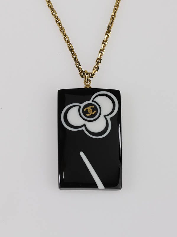 Chanel Black Resin CC Logo Tab Necklace - Yoogi's Closet
