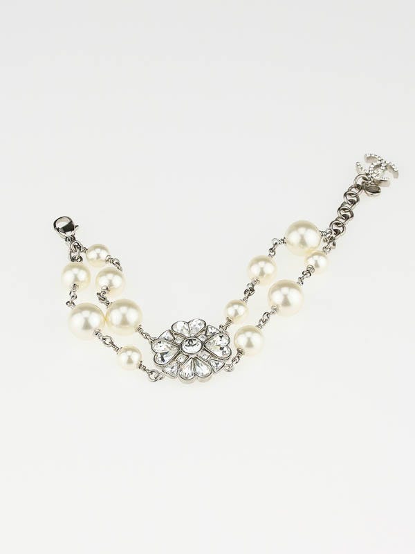 Chanel Crystal and Faux Pearl CC Logo Bracelet