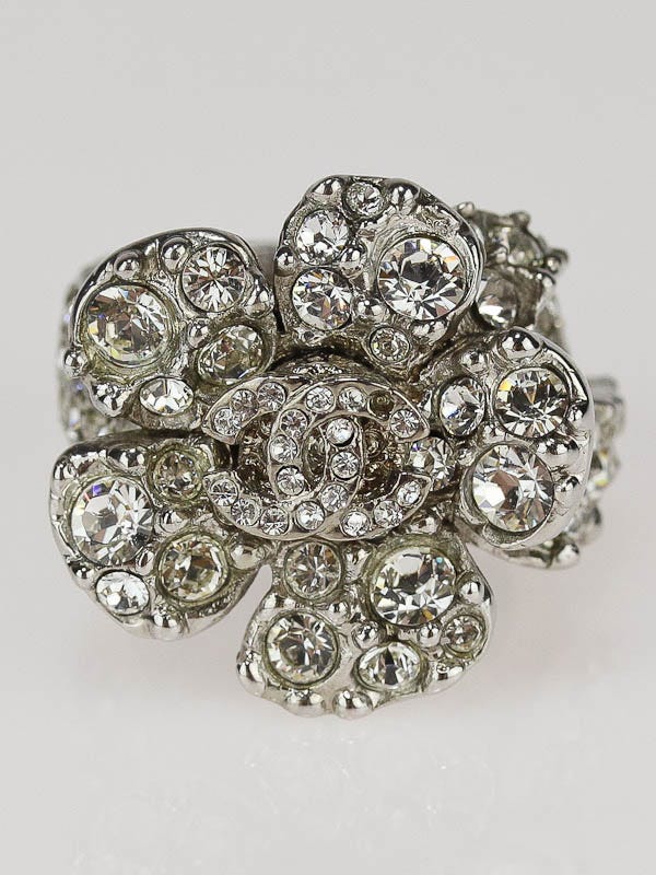 Chanel Clear Crystal Flower Ring Size 6.5