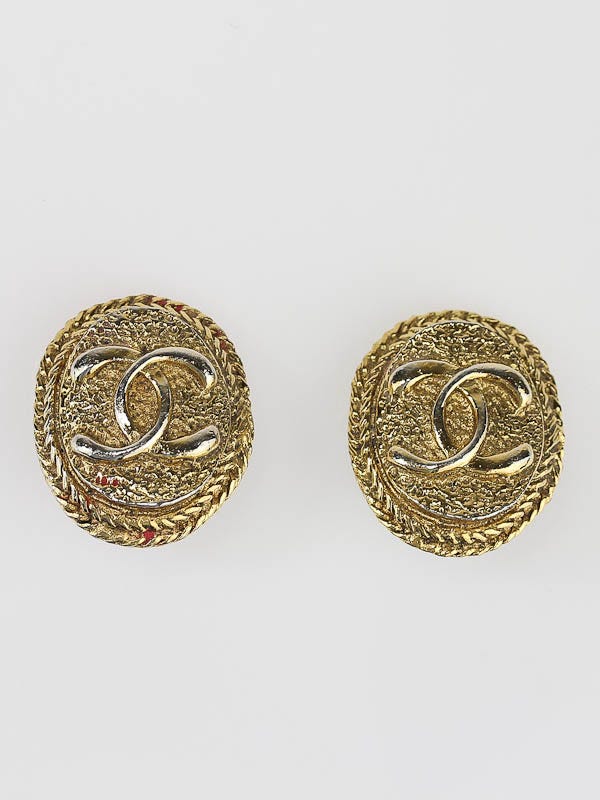 Chanel Goldtone CC Logo Oval Clip-On Earrings