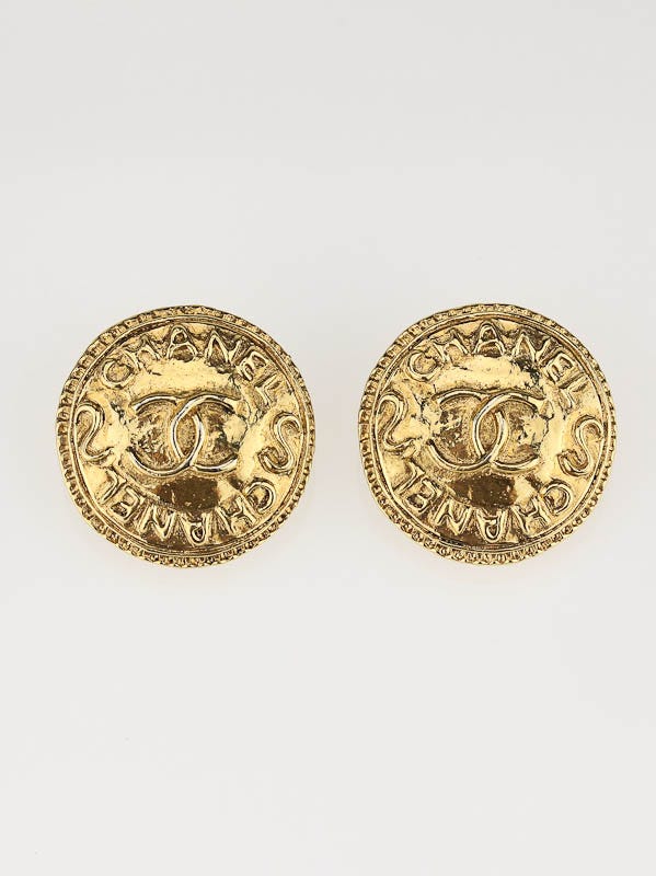 Chanel Goldtone Chanel CC Logo Stamp Clip-On Earrings