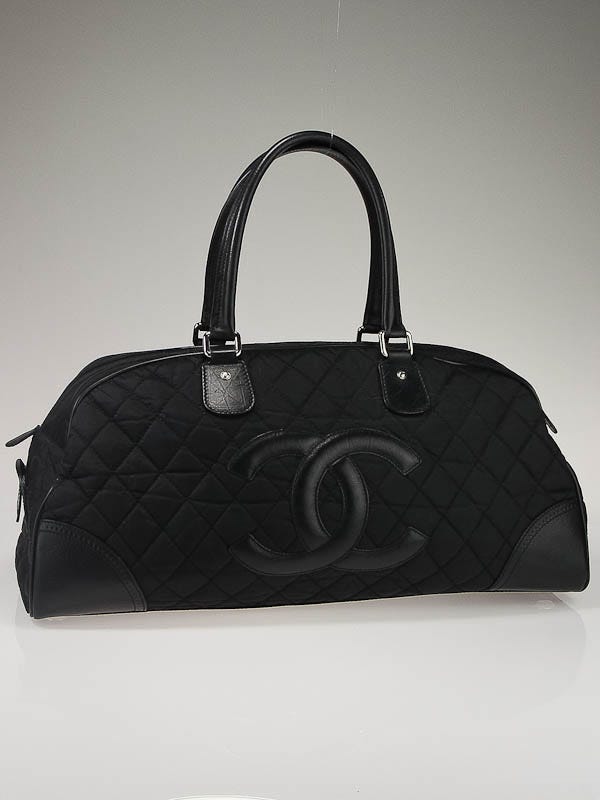 Chanel Black Quilted Nylon CC Logo Large Bowler Duffle Bag